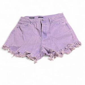 Purple Frayed Hem Women Shorts